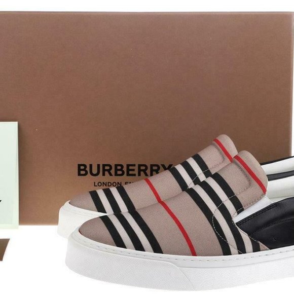 Burberry Black Leather & Icon Stripe/Check AMF Thompson Icon Men's Sneakers - Picture 2 of 7